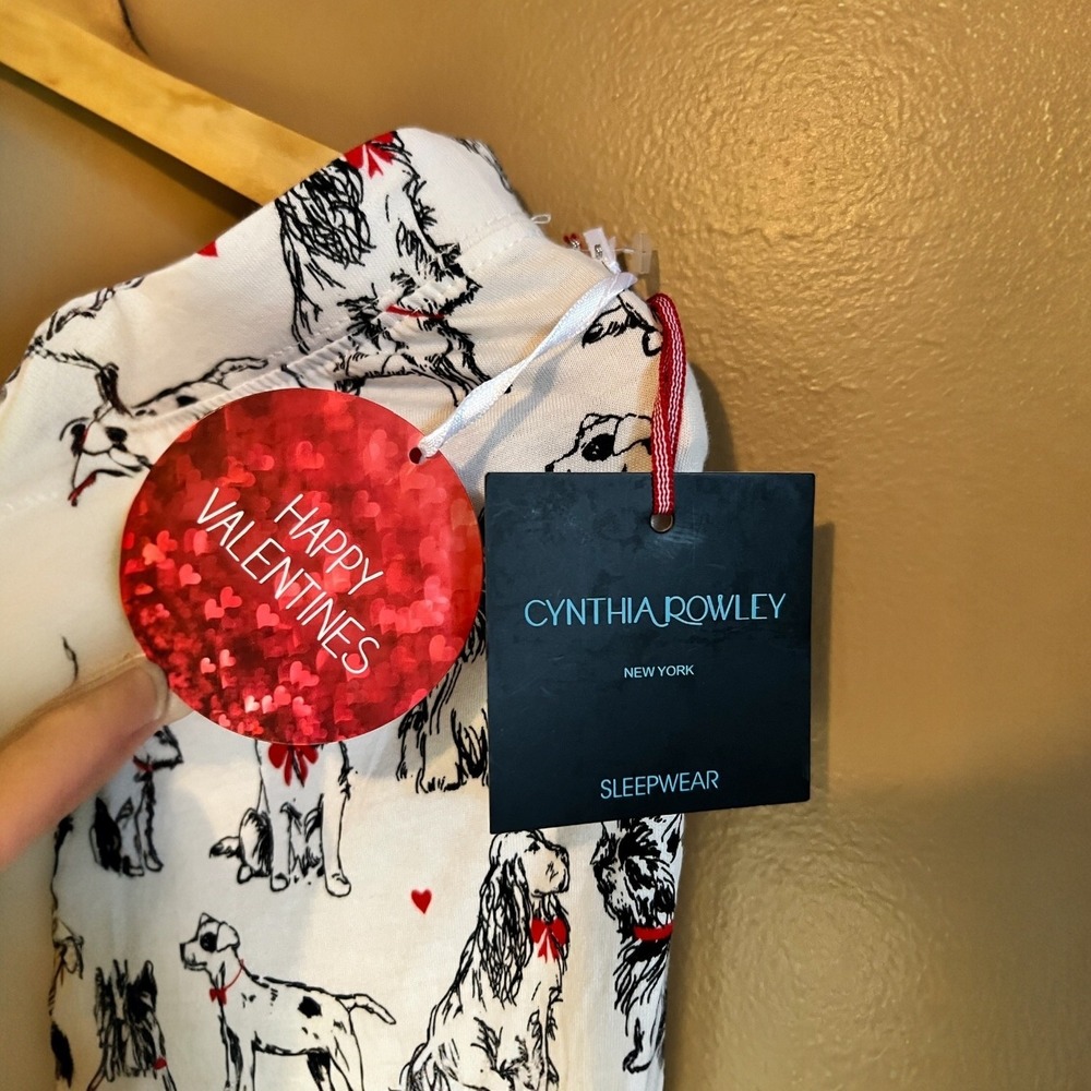 Cynthia Rowley Sleepwear Pajama Pants Cream Dog Print Red Heart Valentine XS‎ - Picture 6 of 6